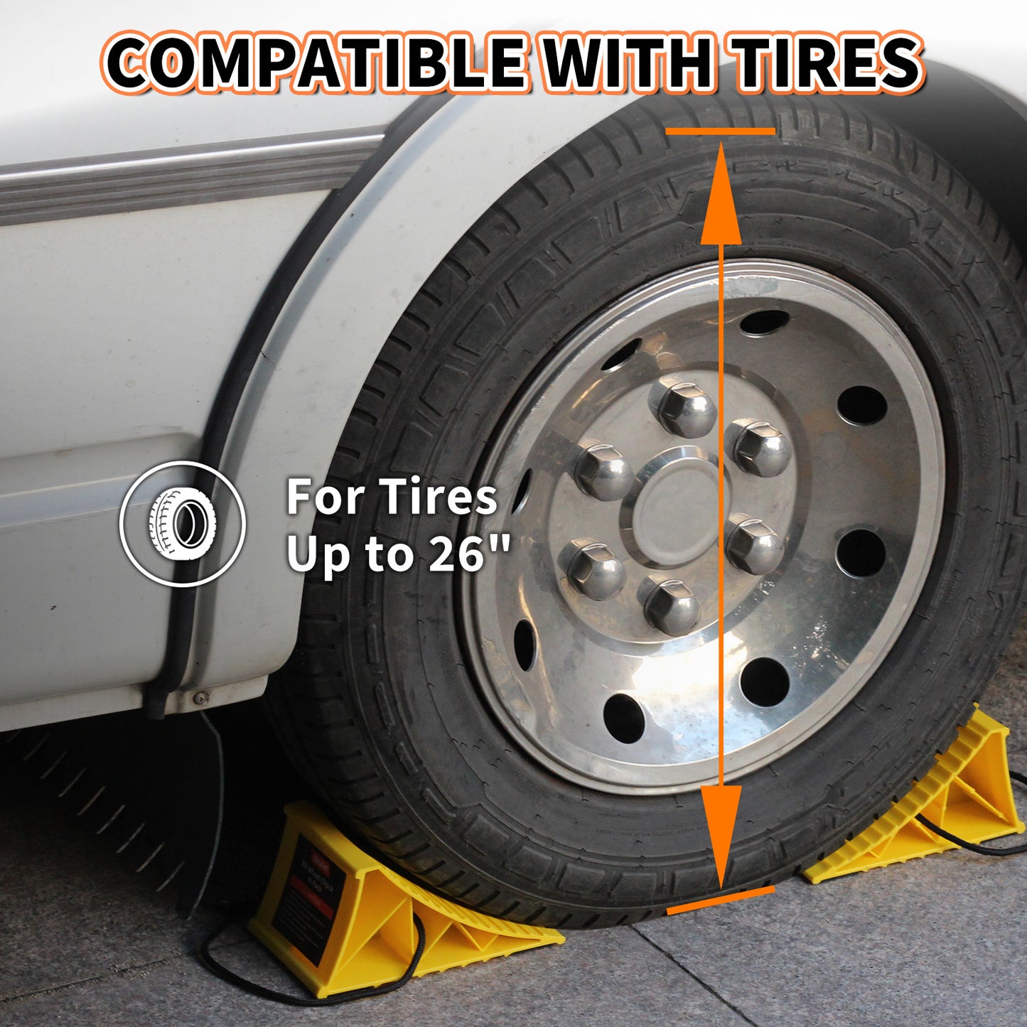 Wheel Chocks with Non-Slip Base, Lightweight Wheel Stoppers for Cars, Camper, RV &Trailer, 2 Pack, Yellow