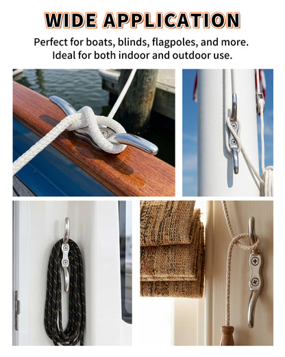 4" Boat Cleat, 316 Stainless Steel Marine Grade Dock Cleat with Mounting Screws, Heavy Duty Rope Cleat for Kayak, Yacht, Flagpole and Nautical Decor, 4-Pack