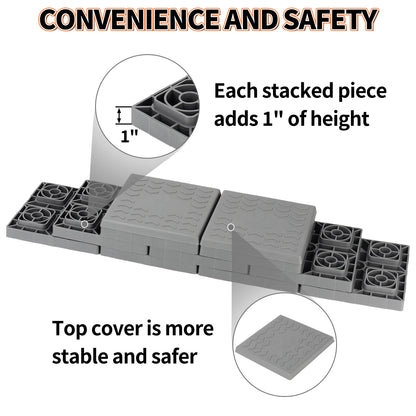 OULEME 12 Pack RV Leveling Blocks, Stackable Jack Blocks, Interlocking Leveling Pads with Carrying Bag, for Camper Travel Trailer, Gray
