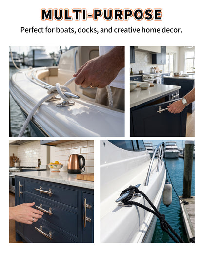 5" Boat Cleat, 316 Stainless Steel Open Base Dock Cleat, Marine Grade Rope Cleat with Fasteners for Deck Mooring and Nautical Decor, 2-Pack/4-Pack