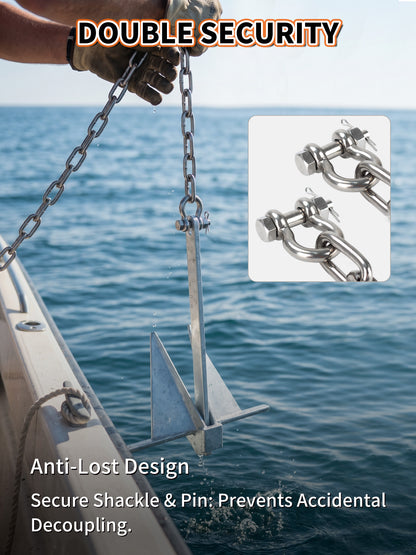 5/16" 316 Stainless Steel Boat Anchor Chain Kit, Heavy-Duty Marine Lead Chain with 2 Anti-Off Shackles for Pontoon & Sailboat