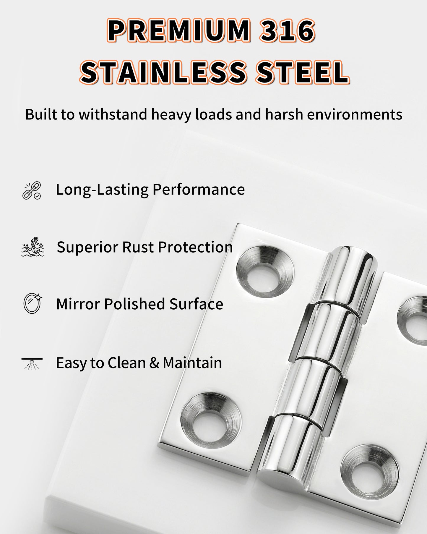2" x 2" Boat Hinge, 316 Stainless Steel Marine Grade Hatch Hinge with Mounting Screws, Heavy Duty Door Hinge for Yacht, RV, Deck and Home Use, 2-Pack/4-pack