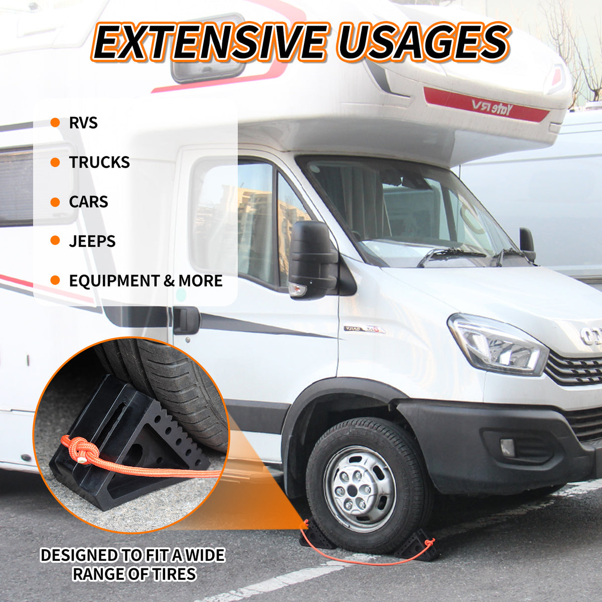 Premium Rubber Wheel Chock with Carry Handle, Solid RV Tire Chock for Camper, 8.5" x 4" x 6"