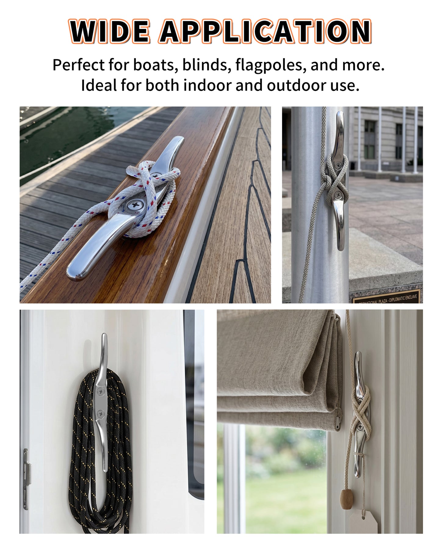 6" Boat Cleat, 316 Stainless Steel Marine Grade Dock Cleat with Mounting Screws, Heavy Duty Rope Cleat for Kayak, Yacht, Flagpole and Nautical Decor, 2-Pack