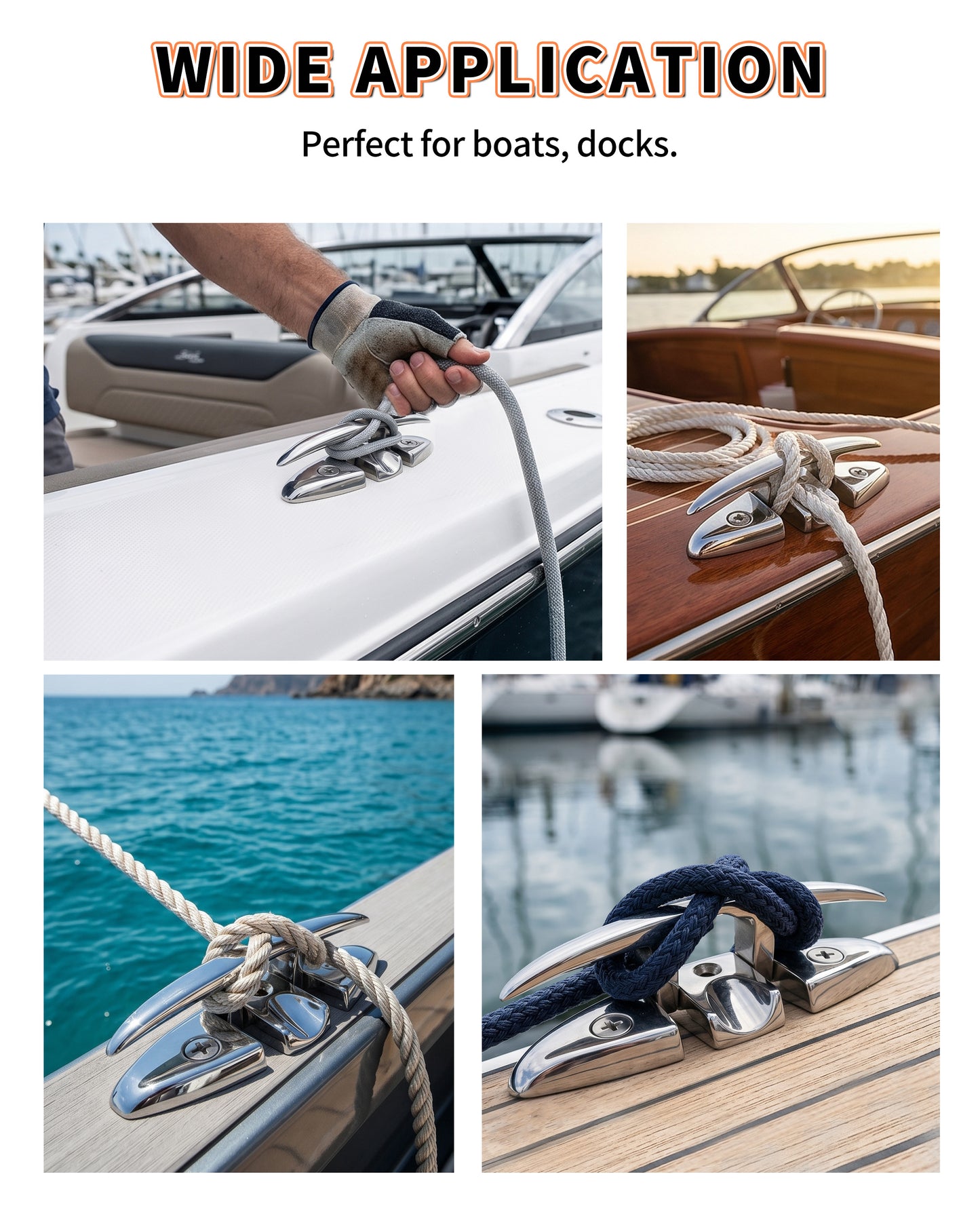6" Flip Up Boat Cleat, 316 Stainless Steel Folding Dock Cleat with Fasteners, Marine Grade Rope Cleats for Kayak, Yacht & Pontoon, 2-Pack/4-Pack