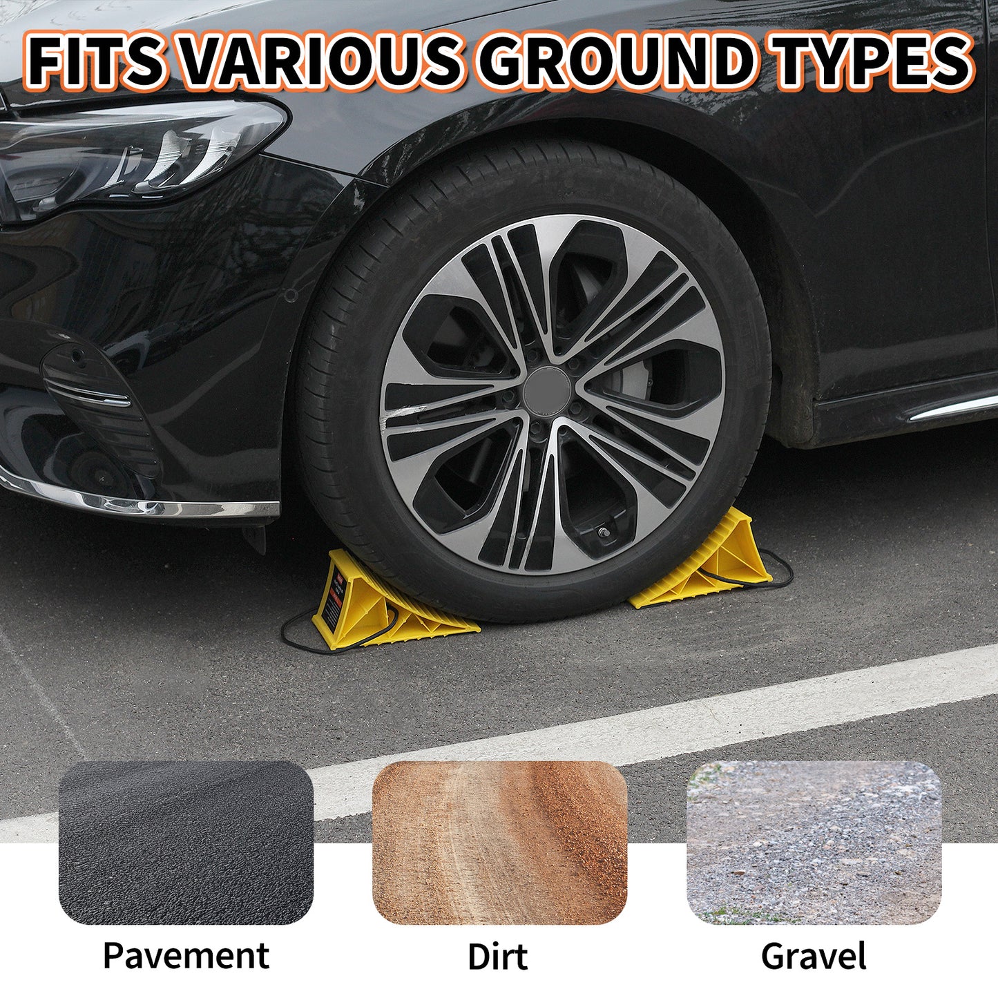 Wheel Chocks with Non-Slip Base, Lightweight Wheel Stoppers for Cars, Camper, RV &Trailer, 2 Pack, Yellow