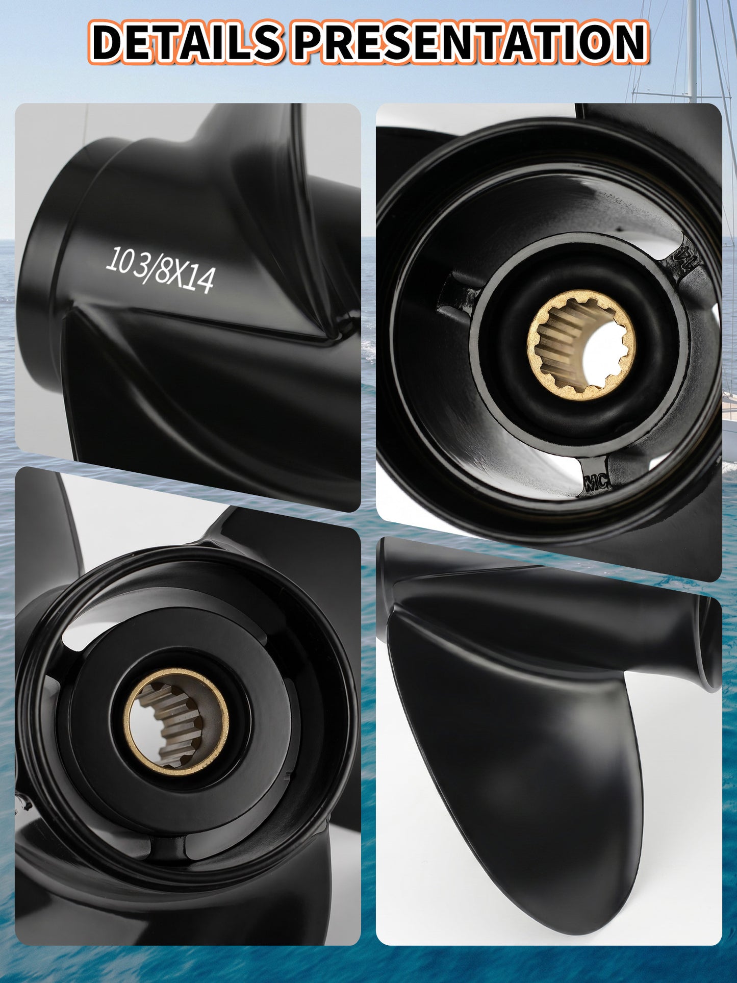 10 3/8 x 14 Aluminum Boat Propeller, for Mercury Outboard 25-75 HP Motors, 13 Tooth Spline, 3-Blade, RH