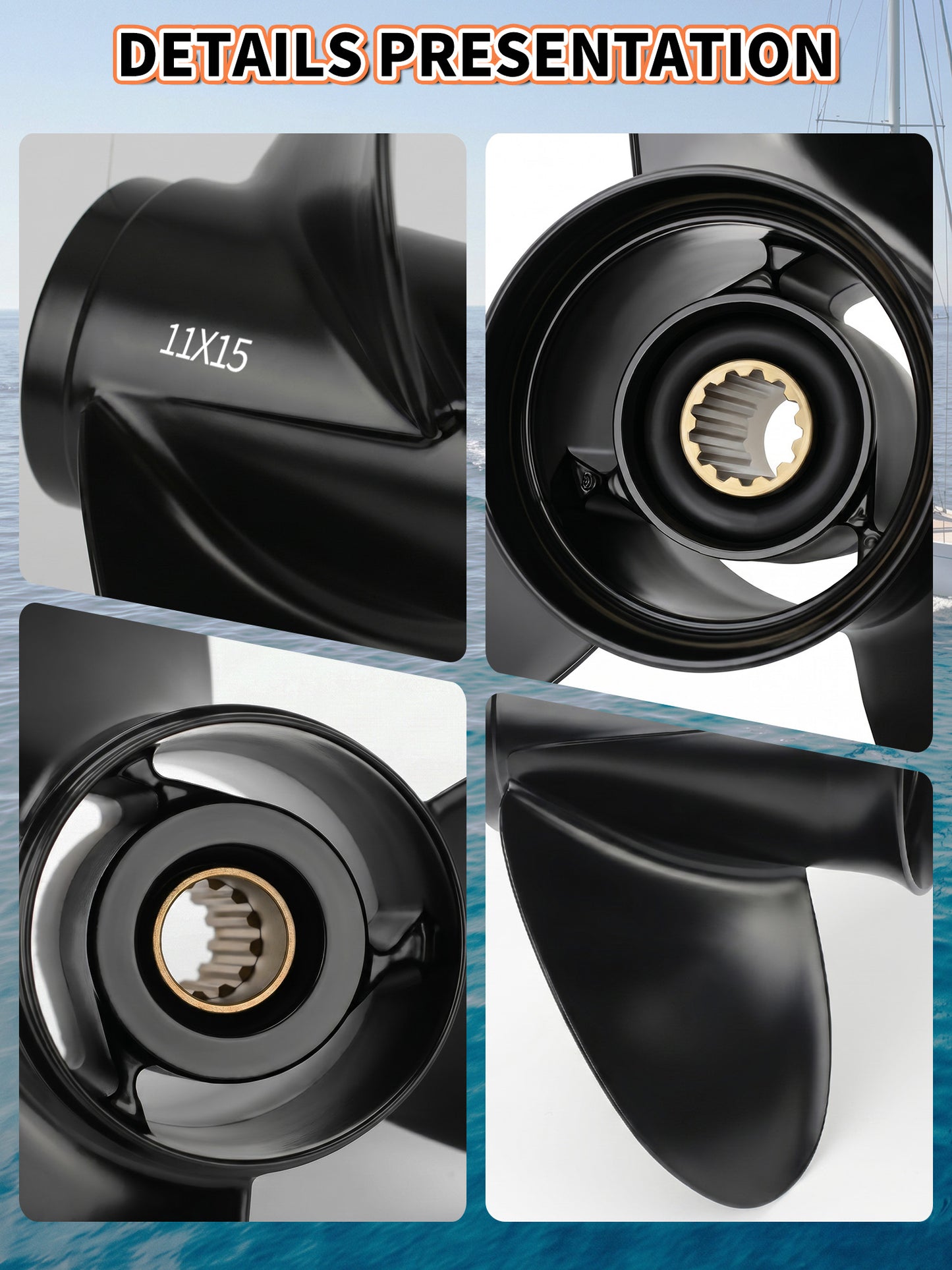 11 x 15 Aluminum Boat Propeller, for Mercury Outboard 25-75 HP Motors, 13 Tooth Spline, 3-Blade, RH
