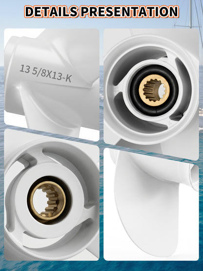 Boat Propeller, 13 5/8 x 13, for Yamaha Outboard 50-130 HP Motors, 15 Tooth Spline, 3-Blade, RH