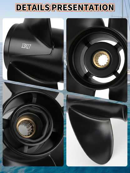 Aluminum Boat Propeller 13 x 17-4B, for Mercury Outboard 40-140 HP Motors, 15 Tooth Spline, 3/4-Blade, RH