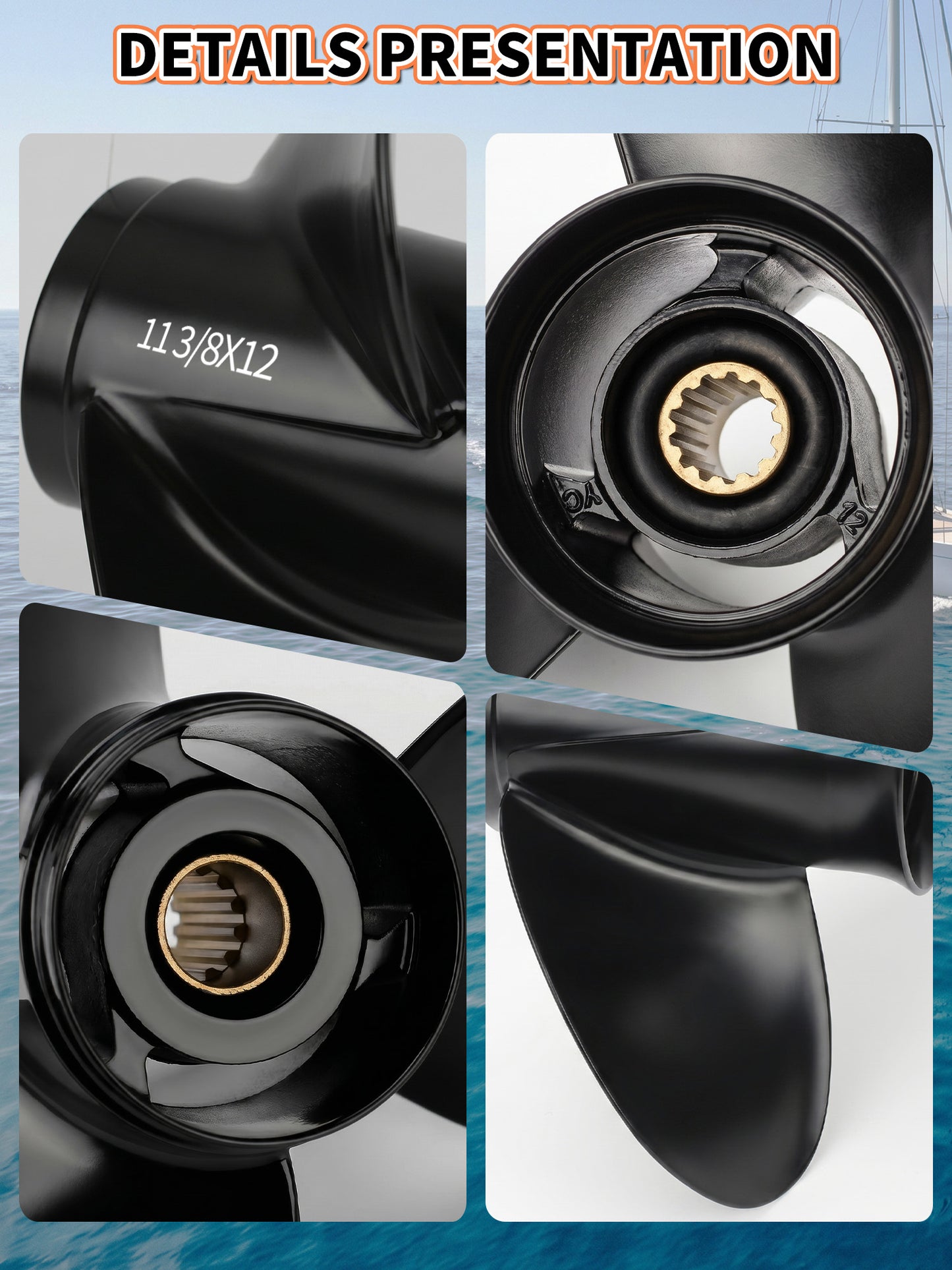 11 3/8 x 12 Aluminum Boat Propeller, for Mercury Outboard 25-75 HP Motors, 13 Tooth Spline, 3-Blade, RH