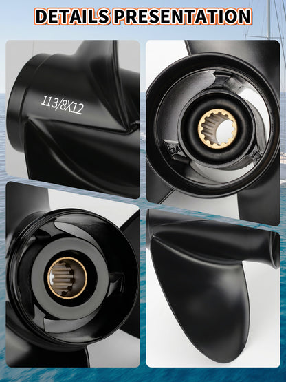 11 3/8 x 12 Aluminum Boat Propeller, for Mercury Outboard 25-75 HP Motors, 13 Tooth Spline, 3-Blade, RH