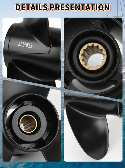 11 1/8 x 13 Aluminum Boat Propeller, for Mercury Outboard 25-75 HP Motors, 13 Tooth Spline, 3-Blade, RH