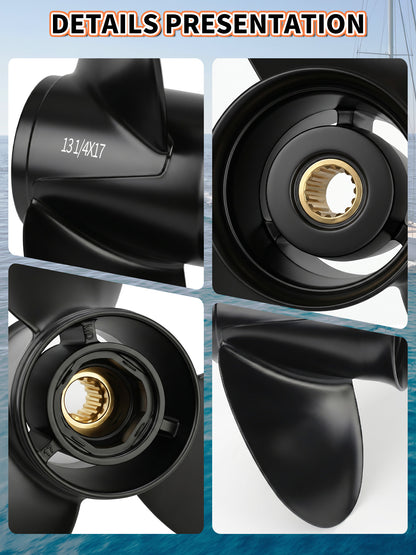Aluminum Boat Propeller 13 1/4 x 17, for Mercury Outboard 40-140 HP Motors, 15 Tooth Spline, 3/4-Blade, RH
