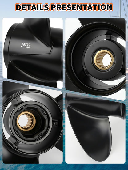 Aluminum Boat Propeller 14 x 13, for Mercury Outboard 40-140 HP Motors, 15 Tooth Spline, 3/4-Blade, RH