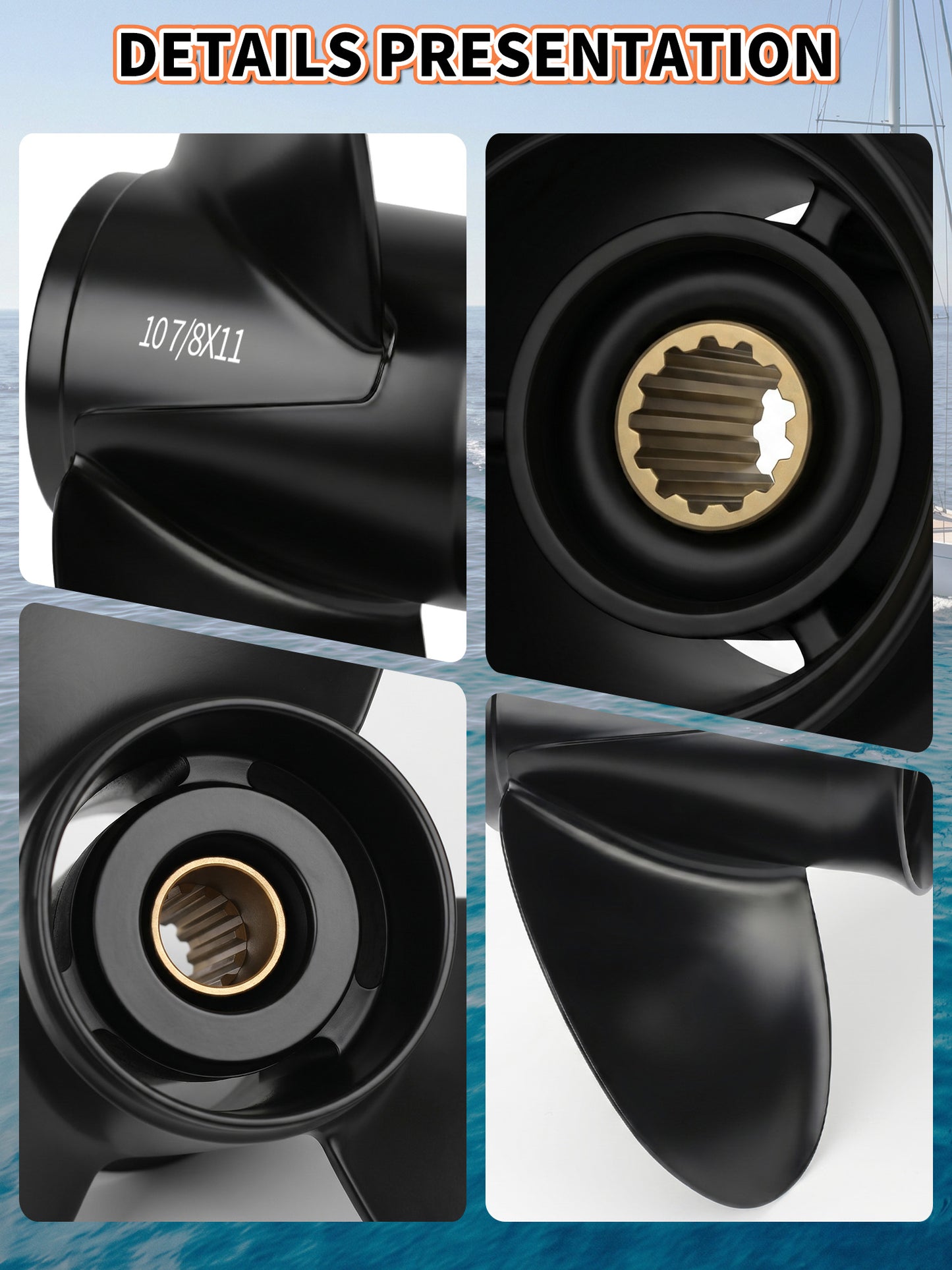 10 7/8 x 11 Aluminum Boat Propeller, for Mercury Outboard 25-75 HP Motors, 13 Tooth Spline, 3-Blade, RH