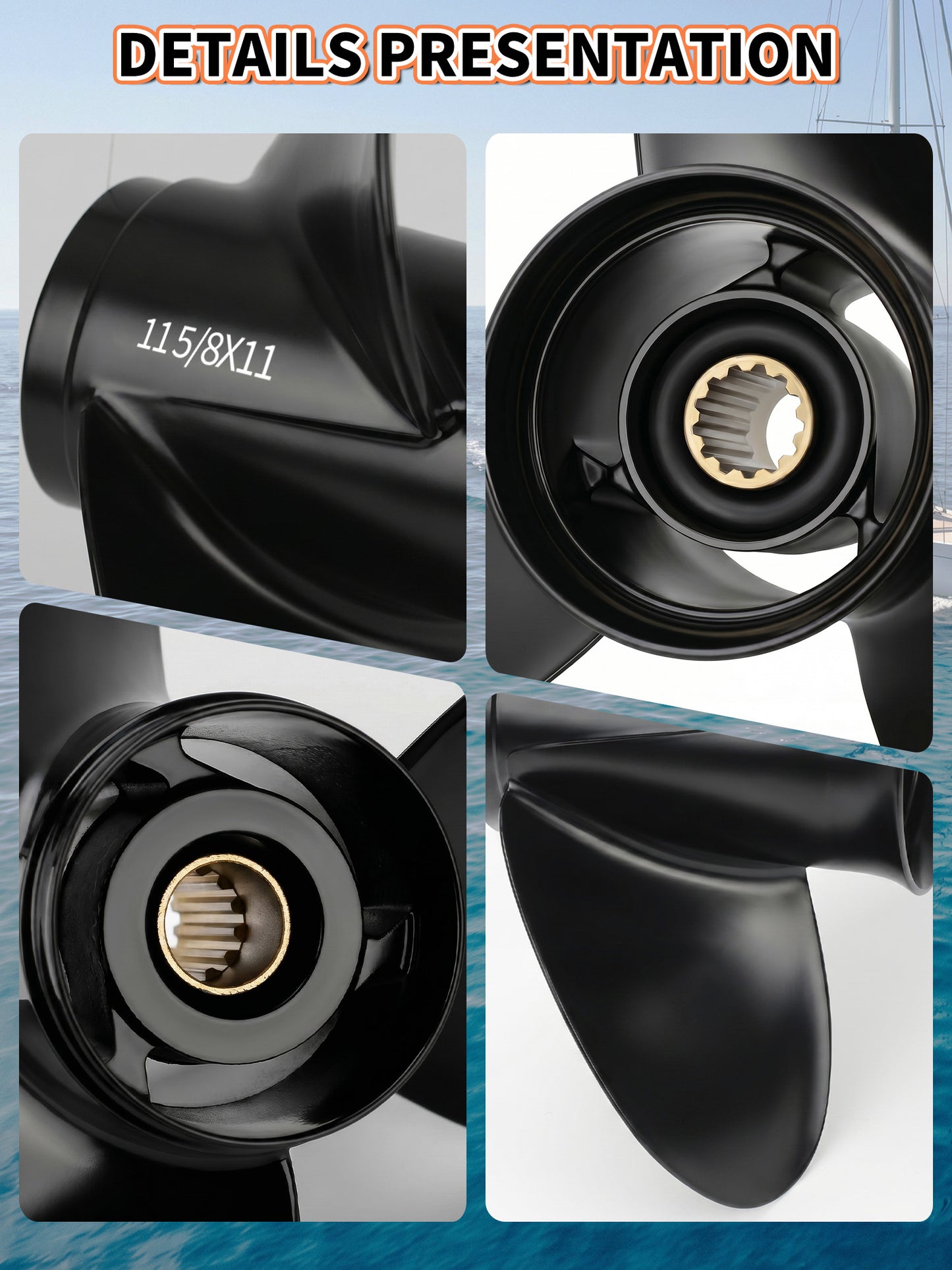11 5/8 x 11 Aluminum Boat Propeller, for Mercury Outboard 25-75 HP Motors, 13 Tooth Spline, 3-Blade, RH