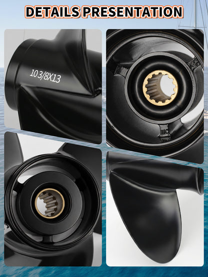 48-19640A40 Aluminum Boat Propeller, 10 3/8 x 13, for Mercury Outboard 9.9/15/18/20/25 HP Motors, 10 Tooth Spline, 3-Blade, RH
