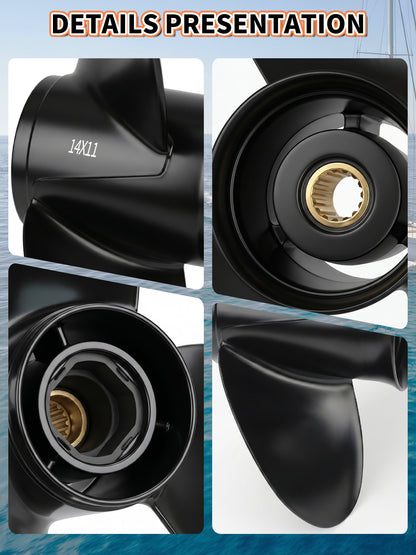 Aluminum Boat Propeller 14 x 11, for Mercury Outboard 40-140 HP Motors, 15 Tooth Spline, 3/4-Blade, RH