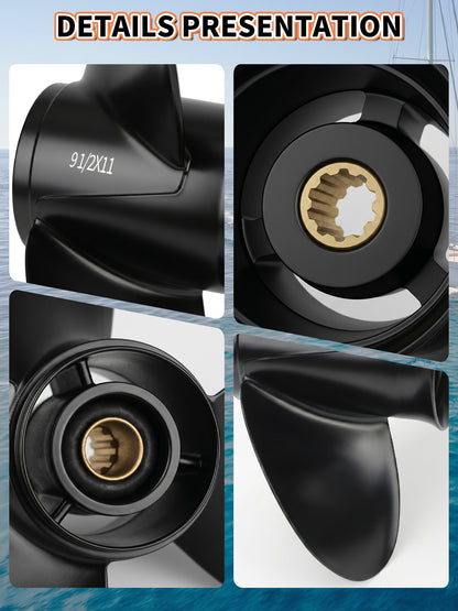 Aluminum Boat Propeller, 9.5 x 11, for Mercury Outboard 25-30 HP Motors, 10 Tooth Spline, 3-Blade, RH