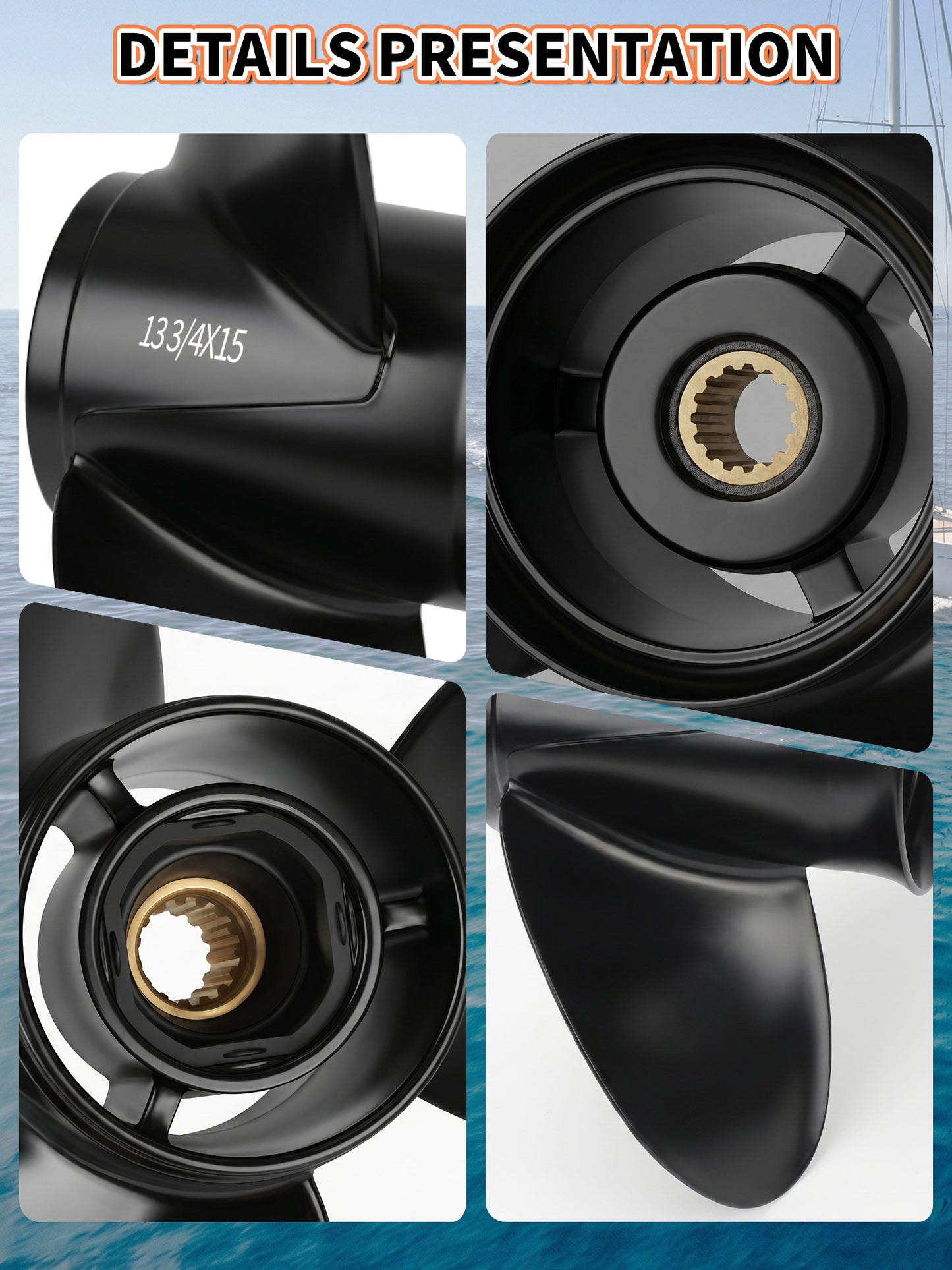Aluminum Boat Propeller, 13 3/4 x 15, for Mercury Outboard 40-140 HP Motors, 15 Tooth Spline, 3/4-Blade, RH