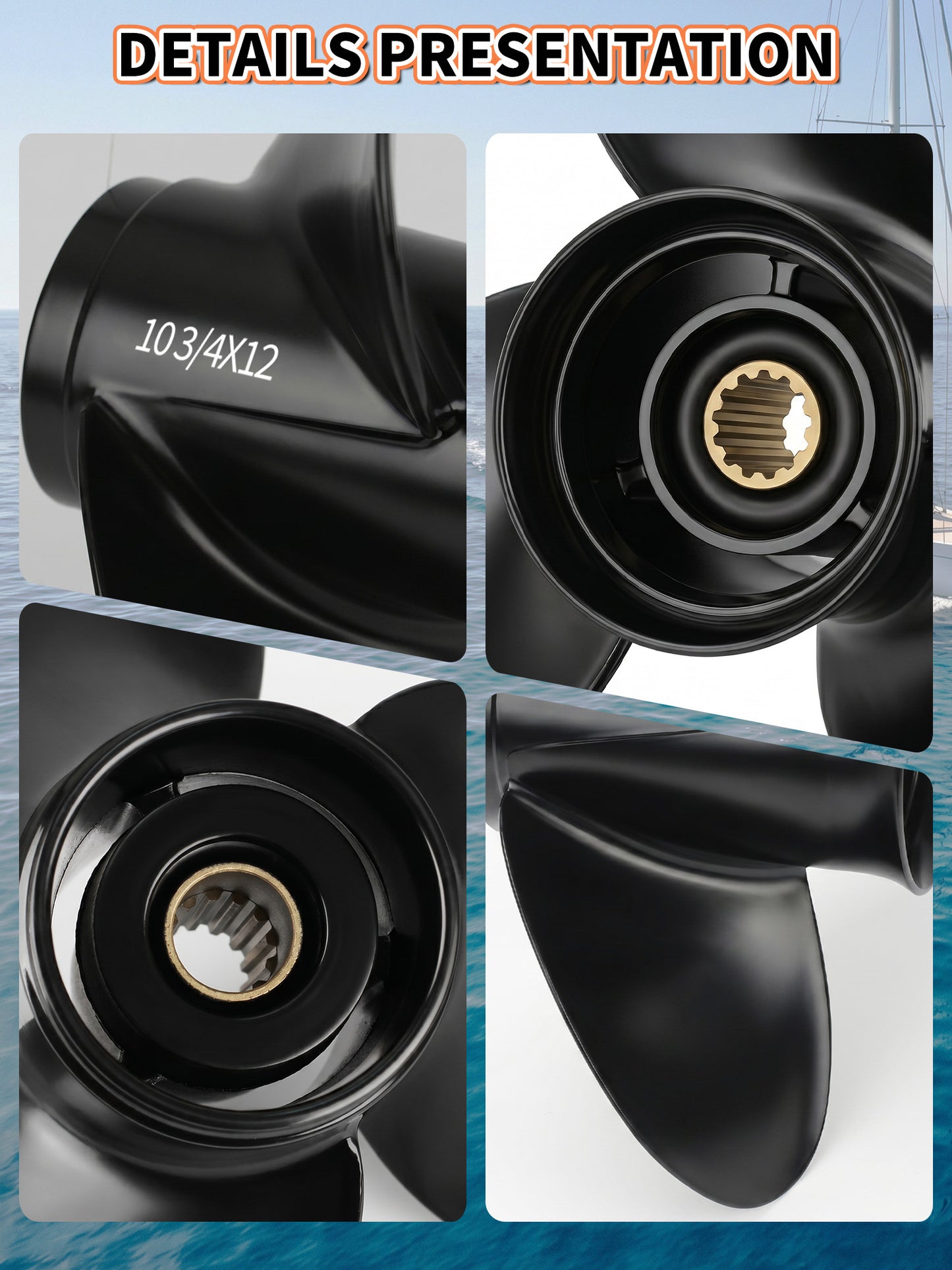 10 3/4 x 12 Aluminum Boat Propeller, for Mercury Outboard 25-75 HP Motors, 13 Tooth Spline, 3-Blade, RH