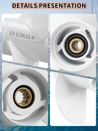 Boat Propeller, 13 1/2 x 15, for Yamaha Outboard 50-130 HP Motors, 15 Tooth Spline, 3-Blade, RH