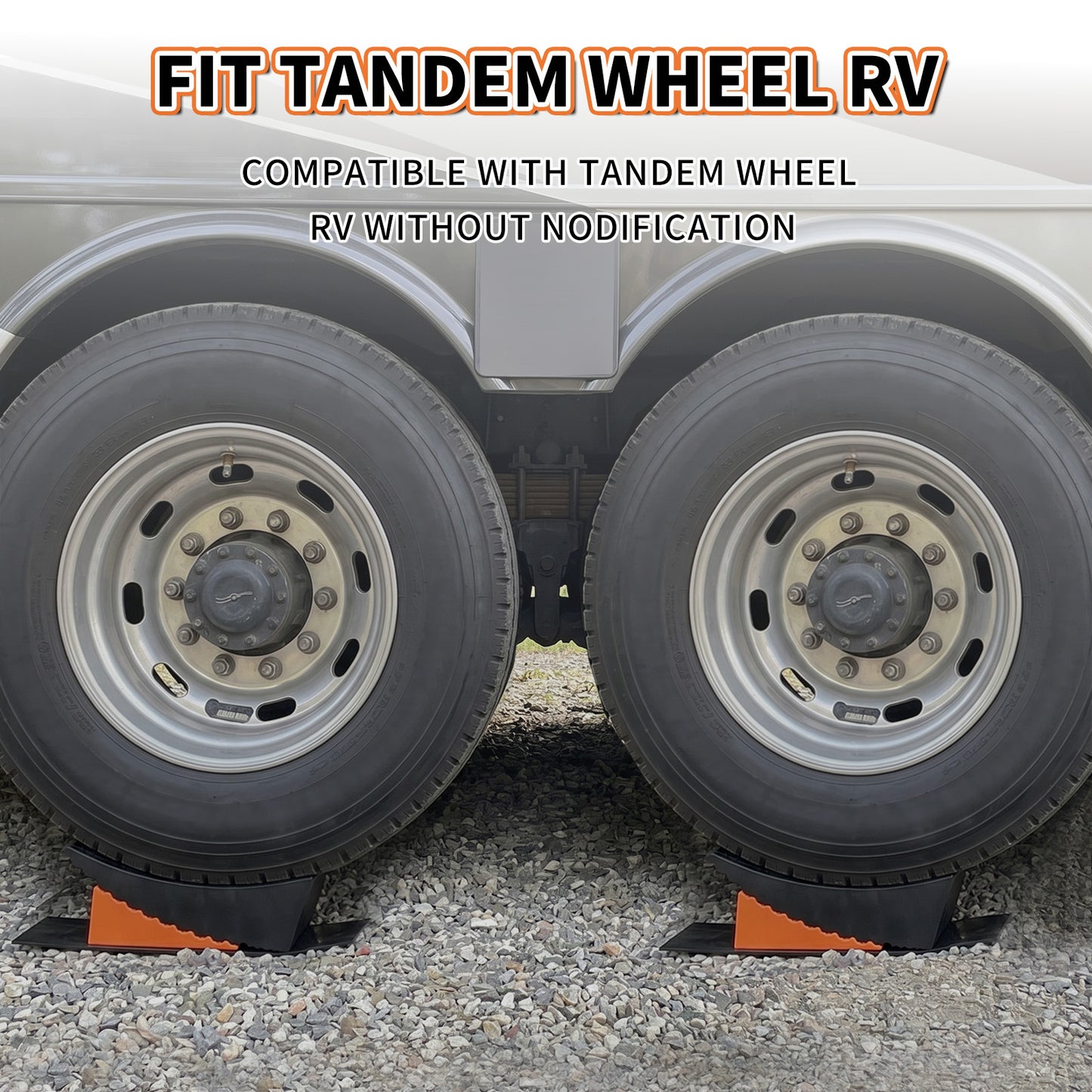 RV Leveling Block, Curved Leveler Kit, Dual Axle Trailer, Orange Lift 1/2" to 4", 2 Curved Ramp, 2 Chock, 2 Rubber Mat, 1 T Bubble Level, 1 Carry Bag, 2PK