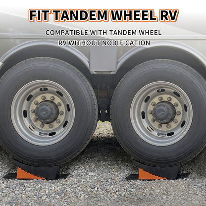 RV Leveling Block, Curved Leveler Kit, Dual Axle Trailer, Orange Lift 1/2" to 4", 2 Curved Ramp, 2 Chock, 2 Rubber Mat, 1 T Bubble Level, 1 Carry Bag, 2PK