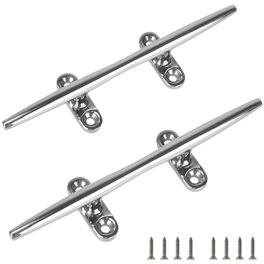 6" Boat Cleat, 316 Stainless Steel Open Base Dock Cleat, Marine Grade Rope Cleat with Fasteners for Deck Mooring and Nautical Decor, 2-Pack/4-Pack