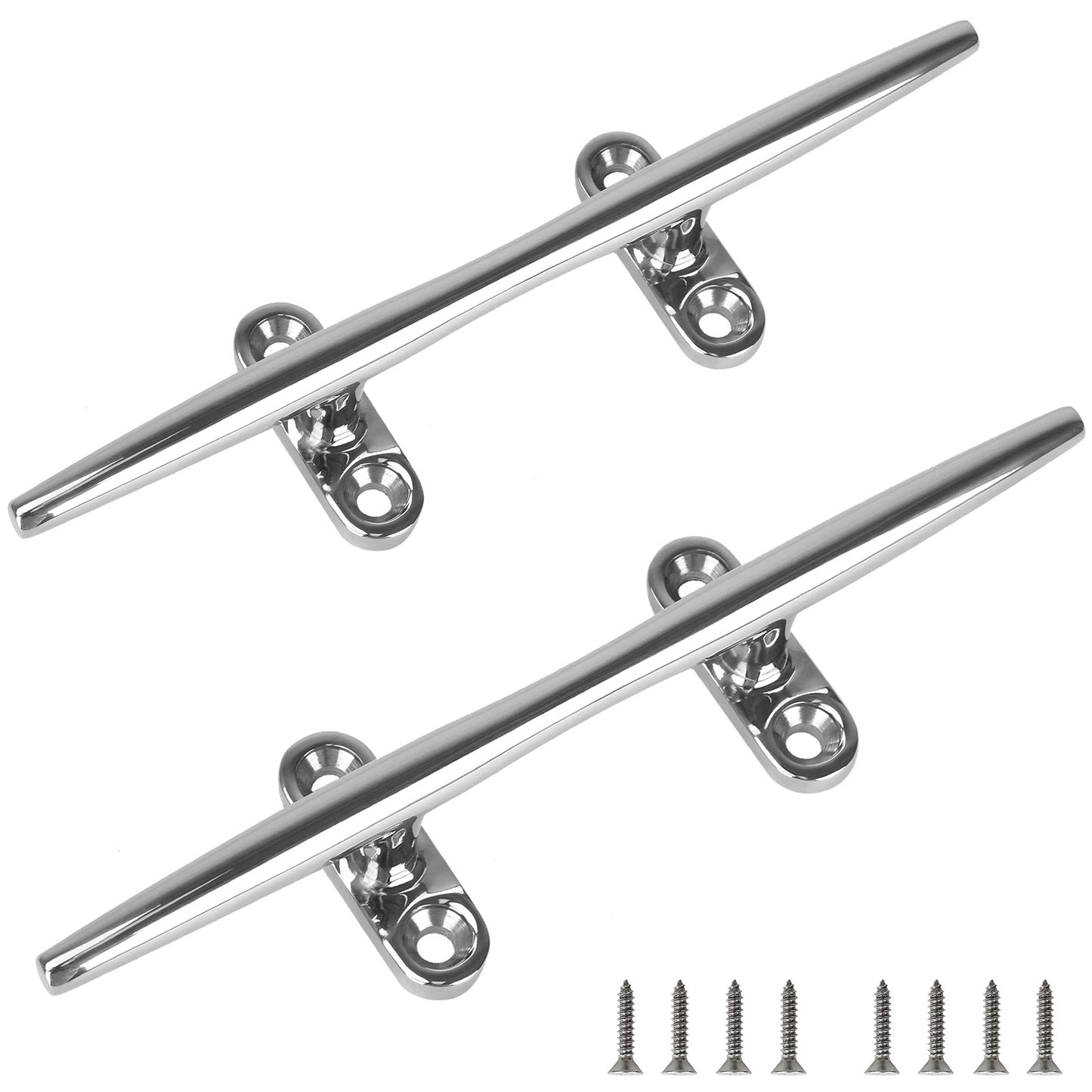 8" Boat Cleat, 316 Stainless Steel Open Base Dock Cleat, Marine Grade Rope Cleat with Fasteners for Deck Mooring and Nautical Decor, 2-Pack/4-Pack