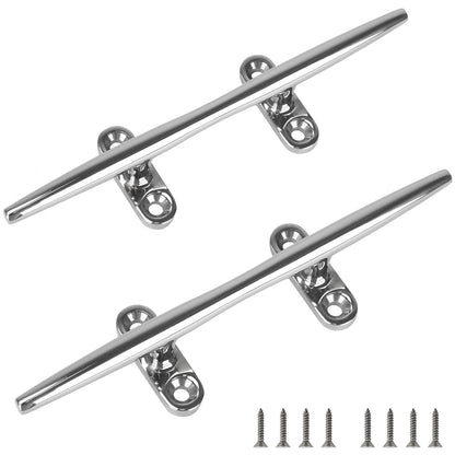 8" Boat Cleat, 316 Stainless Steel Open Base Dock Cleat, Marine Grade Rope Cleat with Fasteners for Deck Mooring and Nautical Decor, 2-Pack/4-Pack