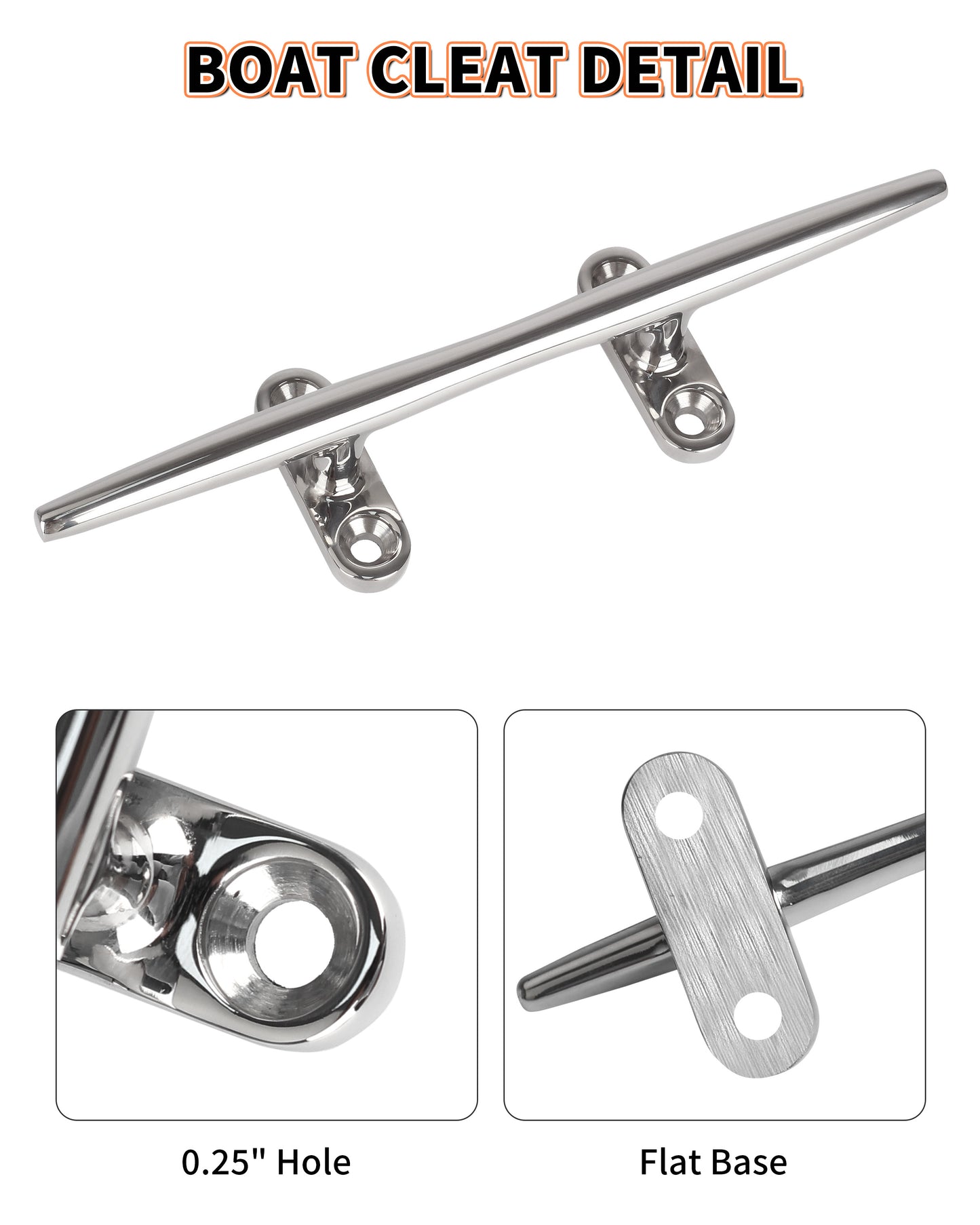 6" Boat Cleat, 316 Stainless Steel Open Base Dock Cleat, Marine Grade Rope Cleat with Fasteners for Deck Mooring and Nautical Decor, 2-Pack/4-Pack