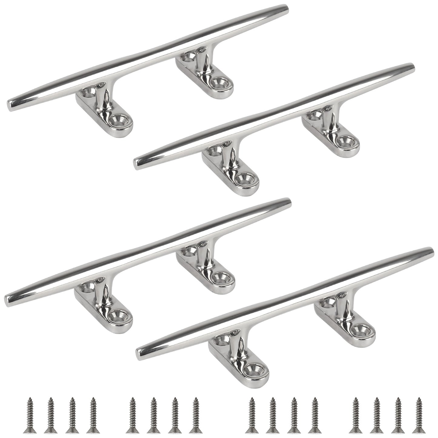 8" Boat Cleat, 316 Stainless Steel Open Base Dock Cleat, Marine Grade Rope Cleat with Fasteners for Deck Mooring and Nautical Decor, 2-Pack/4-Pack