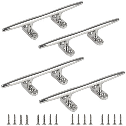 8" Boat Cleat, 316 Stainless Steel Open Base Dock Cleat, Marine Grade Rope Cleat with Fasteners for Deck Mooring and Nautical Decor, 2-Pack/4-Pack