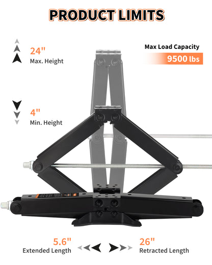 OULEME 24" RV Camper Scissor Jack, Heavy Duty 9500 lbs Travel Trailer Leveling Stabilizer with Crank Handle & Drill Socket