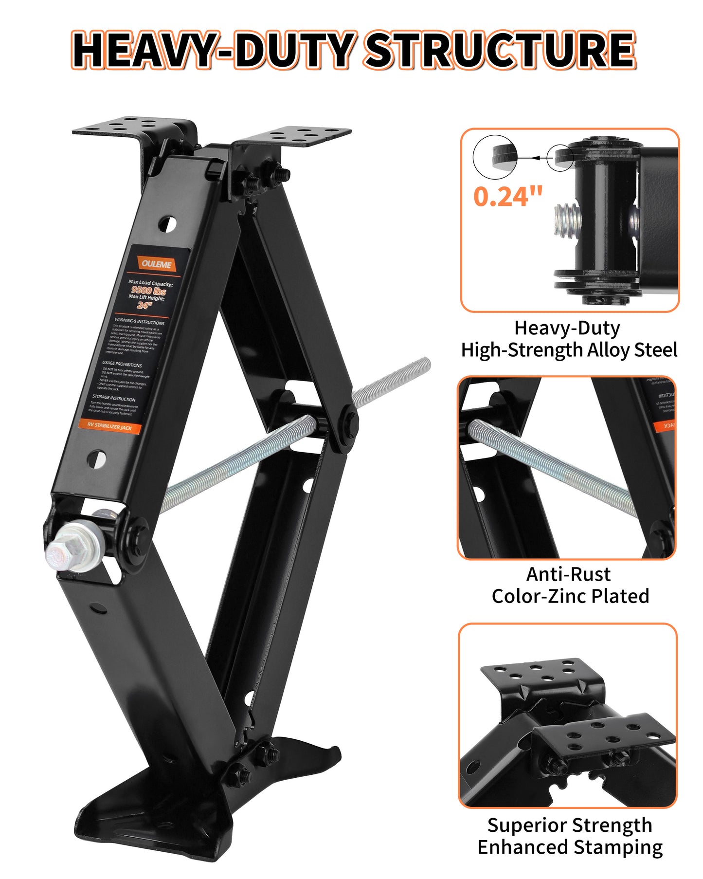 OULEME 24" RV Camper Scissor Jack, Heavy Duty 9500 lbs Travel Trailer Leveling Stabilizer with Crank Handle & Drill Socket