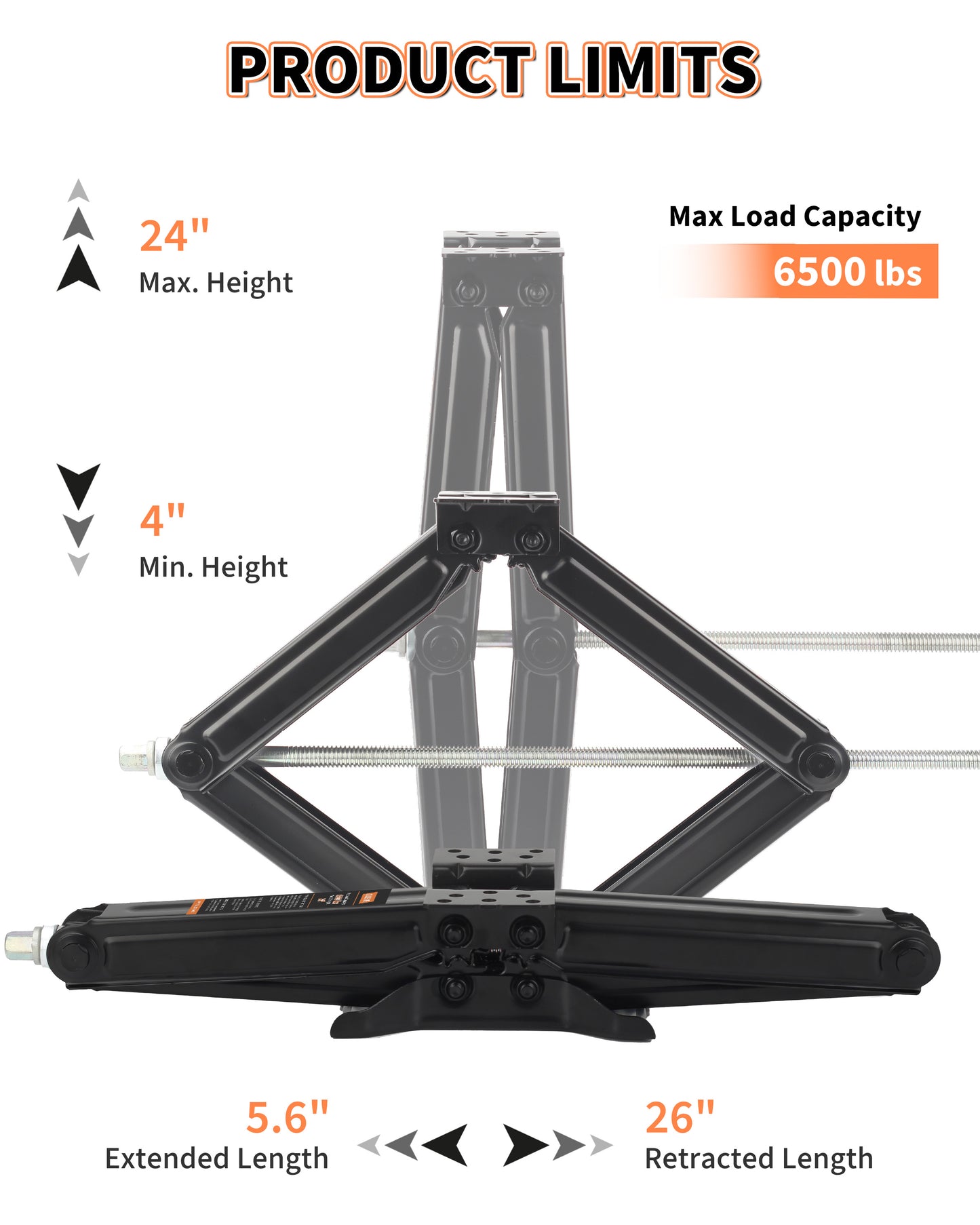OULEME 24" RV Camper Scissor Jack, 6500 lbs Travel Trailer Leveling Stabilizer with Crank Handle & Drill Socket