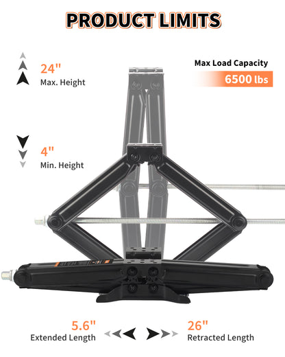 OULEME 24" RV Camper Scissor Jack, 6500 lbs Travel Trailer Leveling Stabilizer with Crank Handle & Drill Socket