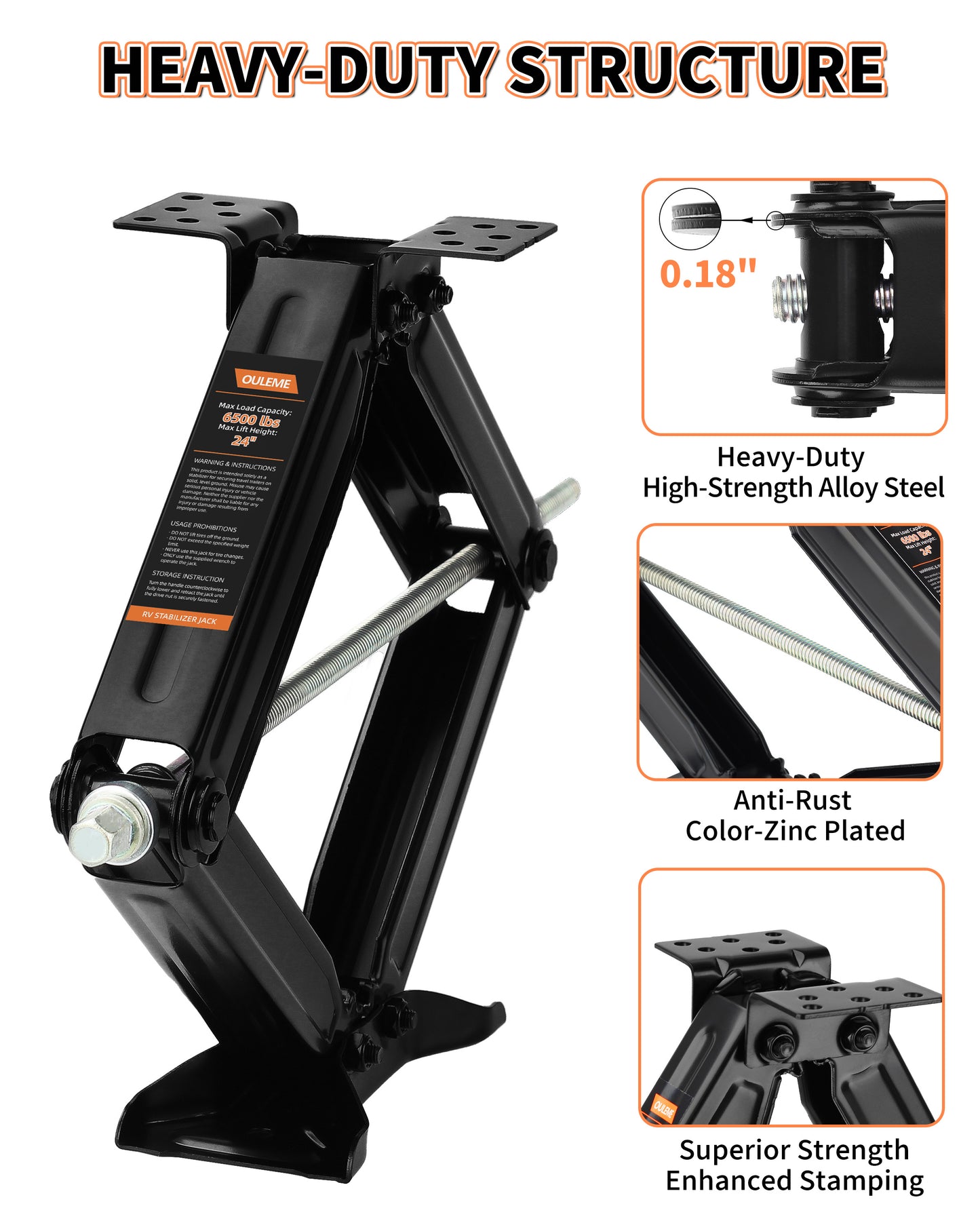 OULEME 24" RV Camper Scissor Jack, 6500 lbs Travel Trailer Leveling Stabilizer with Crank Handle & Drill Socket