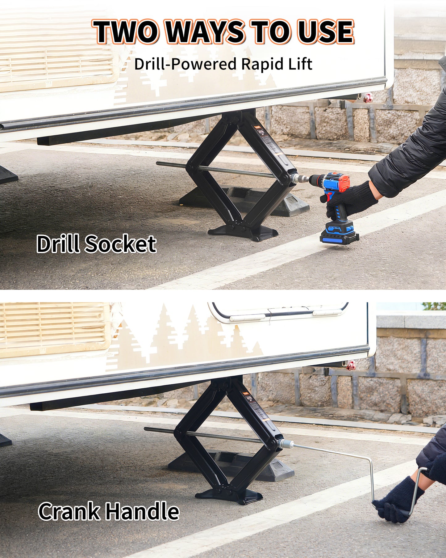 OULEME 24" RV Camper Scissor Jack, 6500 lbs Travel Trailer Leveling Stabilizer with Crank Handle & Drill Socket