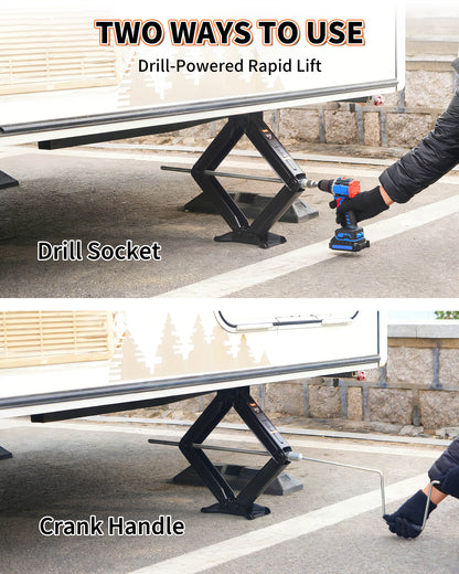 OULEME 24" RV Camper Scissor Jack, 6500 lbs Travel Trailer Leveling Stabilizer with Crank Handle & Drill Socket