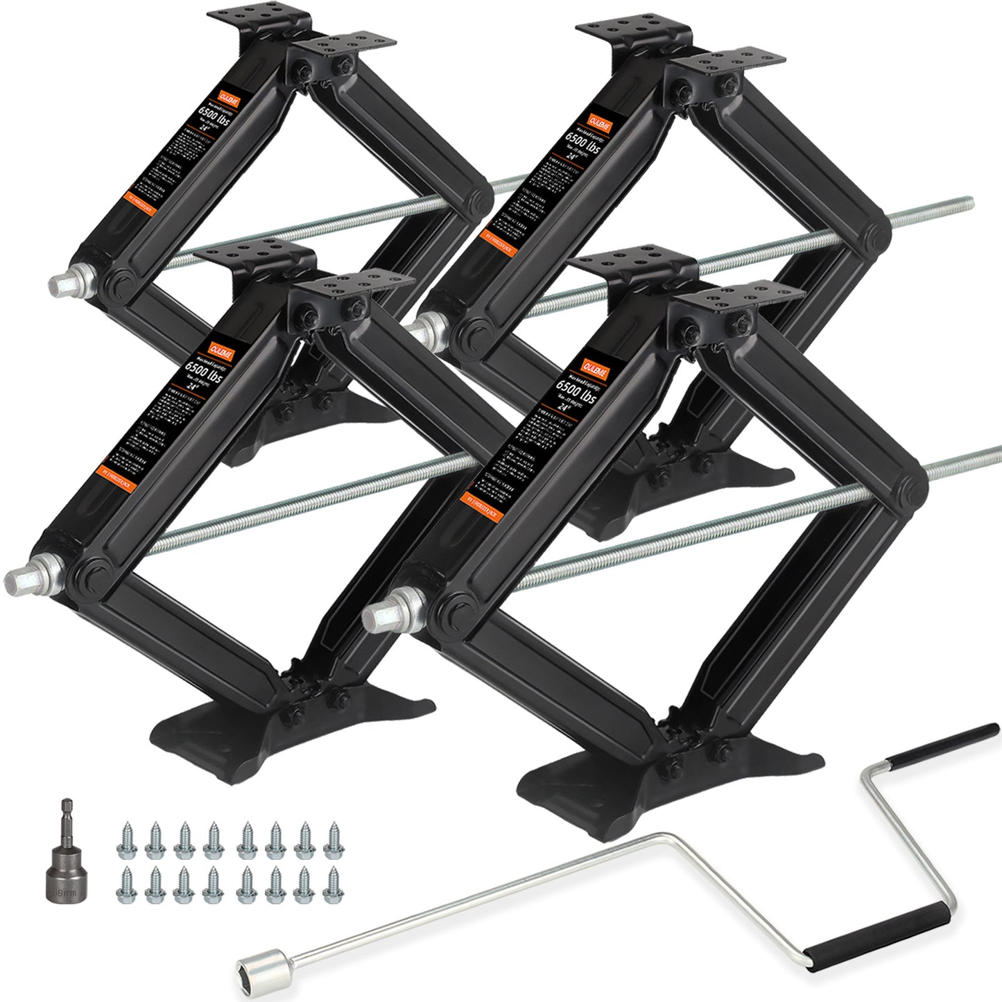 OULEME 24" RV Camper Scissor Jack, 6500 lbs Travel Trailer Leveling Stabilizer with Crank Handle & Drill Socket